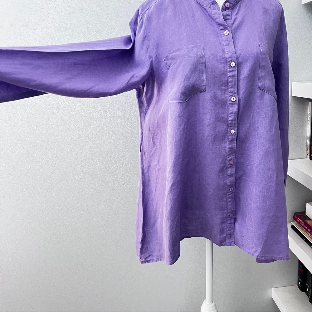 Eileen Fisher Lavender Irish Linen Button Down Tunic Sz Medium Runs Large - Picture 3 of 13